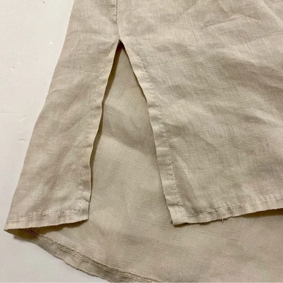 Tan Beige Linen Sleeveless Tunic Top Blouse Small Lace V-neck Breathable Summer - Picture 12 of 12